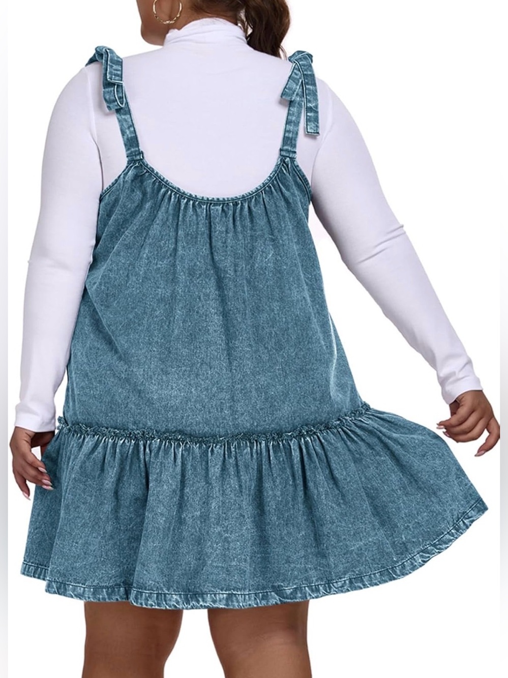 Denim Dress for Women Tie Shoulder Sleeveless Denim Mini Dress Casual Flowy - Picture 3 of 11